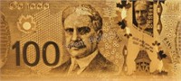 24K Yellow Gold Foil Canadian 100 Dollar Bill.