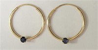 14KT Yellow Gold Blue Sapphire Hoop Earrings