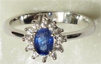 Sterling Silver Created Blue Sapphire Crystal Ring