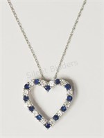 Str Silver, Sapphire Crystal Heart-Shaped Necklace