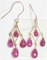 14K Yellow Gold Ruby Briolette Drop Earrings