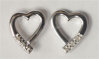 Sterling Silver Diamond Heart Shaped Earrings