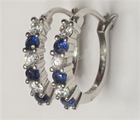 Str Silver Created Blue Sapphire Crystal Earrings