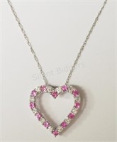 Str Silver, Pink Sapphire Heart Shaped Necklace