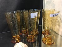 SET 6 VINTAGE AMBER GLASS WATER GLASSES