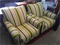 2 X MODERN ARM CHAIRS IN STRIPPED MATERIAL