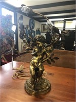 French 19th C bronze cupid table lamp