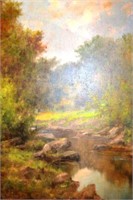 Artist unknown, woodland stream landscape,