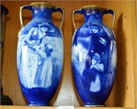 Pair antique Royal Doulton 'Blue Children' vases