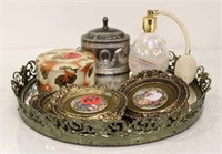 Mirrored Tray with Perfume Bottles, Trinket