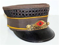 Vintage Conductor Hat with Brass Plate on