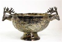 Silver Plate Bowl with Moose Head Sides