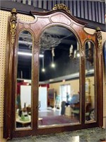 Elaborate Large Triple Wall Mirror with Brass