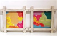 Pair of Abstract Colorful Painting in Wood