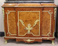 French Ornate Burled Marble Top Sideboard/Cabinet