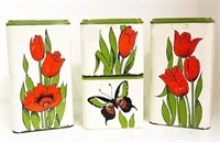 Vintage Metal Canister Set with Tulip &