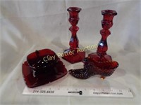 5 Piece Ruby Glass, Shoe Marked Fenton