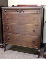 Vintage Mahogany 5 Drawer Chest on Casters