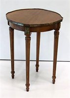 Inlaid Accent Table with Brass Railing &