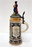 German Stein with Figural Top marked