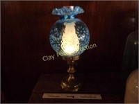 Brass Lamp w/Blue Globe & Chimney