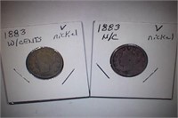 1883 n/c and 1883 w/c V Nickels