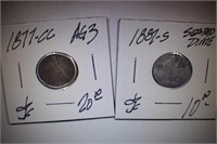 1877cc and 1887 Seated Dimes