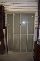 Vtg Shabby Chic Painted Cabinet w/ Glass Doors -