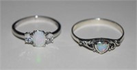 Size 10 Sterling Silver Ring w/ Heart Shaped Opal,