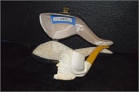 Ant.  Hand Carved Meerschaum Pipe w/ Fitted Case
