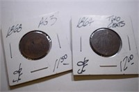 1864 and 1868 Two-Cent Piece Coins