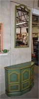 Vtg Green Painted Console Cabinet w/ Matching