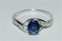 Size 9 Sterling Silver Ring w/ Blue Stone