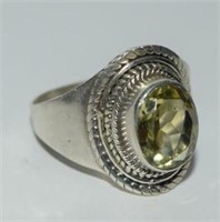 Size 8.5 Sterling Silver Ring w/ Yellow Stone