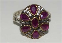 Size 7.75 Sterling Silver Ring w/ Rubies,