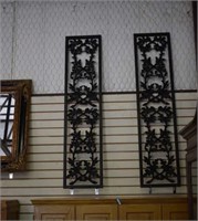 Two Black Metal Railings, Acorn & Leaf Pattern