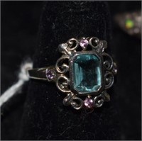 Sterling Silver Ring w/ Blue & Pink Stones Sz 6