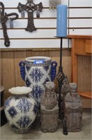 Ceramic Vases, Floor Standing Candle Stick, and