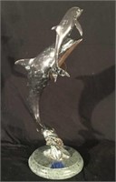 Bronze Dolphin Statue on Marble base