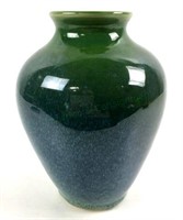 Signed Blue & Green Ceramic Vase