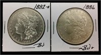 1882-o & 1886 Morgan Silver Dollar Coins