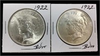 (2) 1922 Silver Peace Dollar Coins