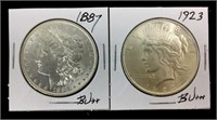 1887 Morgan & 1923 Peace Silver Dollar Coins