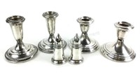 Sterling Silver Candlesticks & S/p Shakers
