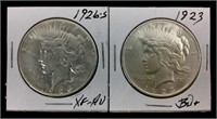 1923 & 1926-s Silver Peace Dollar Coins