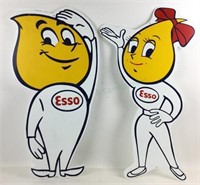 (2) Esso Motor Oil Girl & Boy Metal Sign Pair