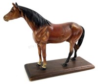 Vintage Cast Iron Horse On Wood Base
