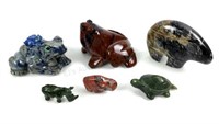 (6) Carved Stone Figurines W/ Frogs, Turtle, Rhino