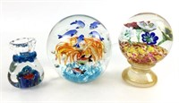 (3) Art Glass Paperweights, Decor