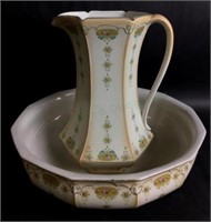 Antique Hand Painted Porcelain Wash Basin Set
